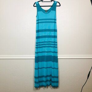 Tommy Bahama Blue and Aqua Scoop Neck Striped Knit Maxi Dress